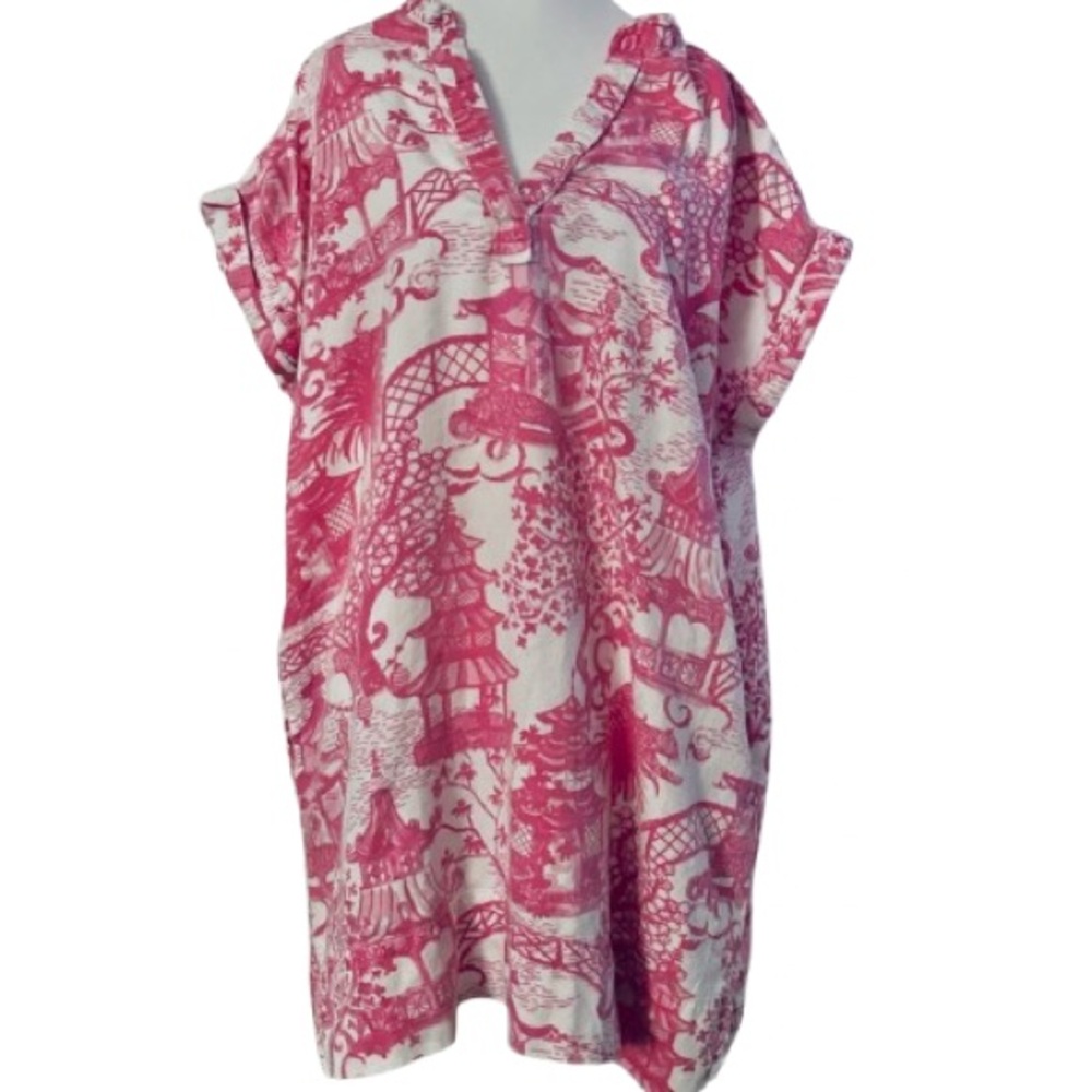 Jaye’s Studio Danika Herrick Pink White Day Dress Tunic Cotton Floral Large